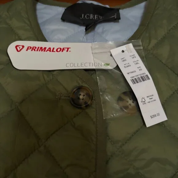 J Crew Woman Primaloft Ligth Weight Collection Green Long Coat Overcoat XS $268 - Picture 3 of 9